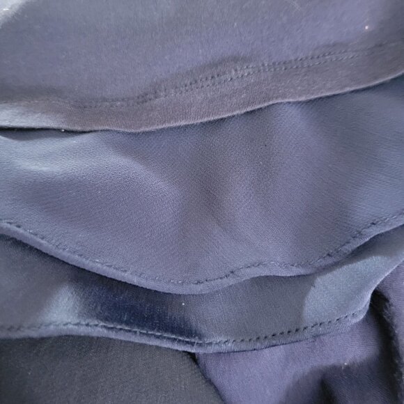 LOGO Lori Goldstein M LS Pockets Blue Chiffon Trim Long Jersey Tunic Blouse - Picture 6 of 8